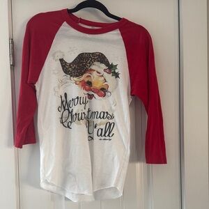American Apparel Red and White 50/50 Shirt feat Vintage Santa and rhinestones